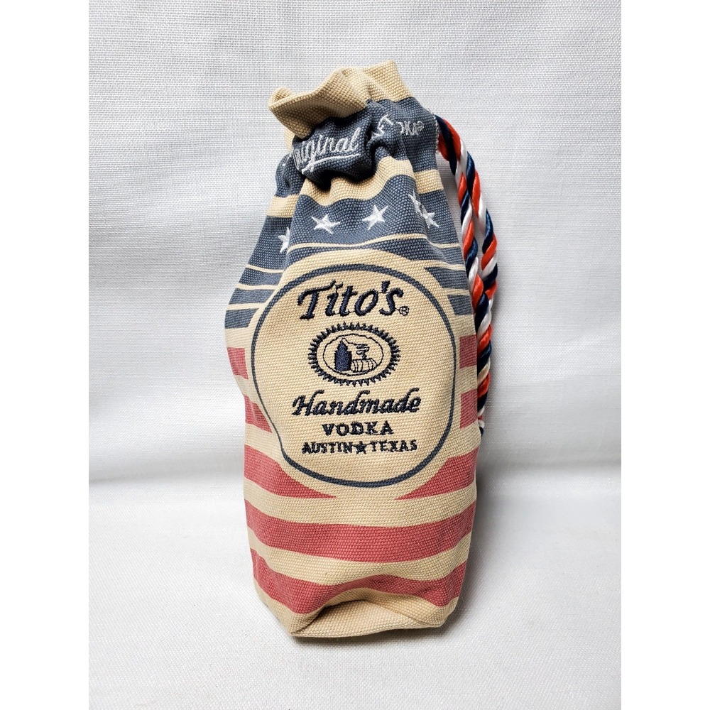 Tito's Handmade Vodka Canvas Bottle Bag Patriotic Red White Blue Drawstring Gift